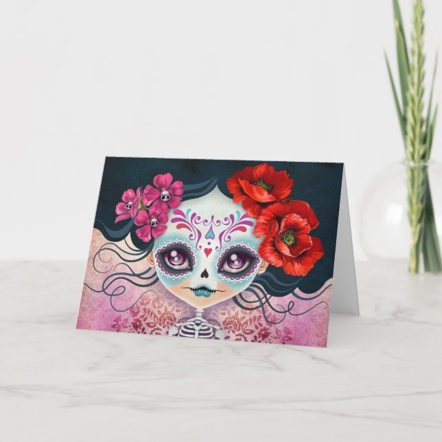 Tarjeta de felicitación del cráneo del azúcar de (Anverso)