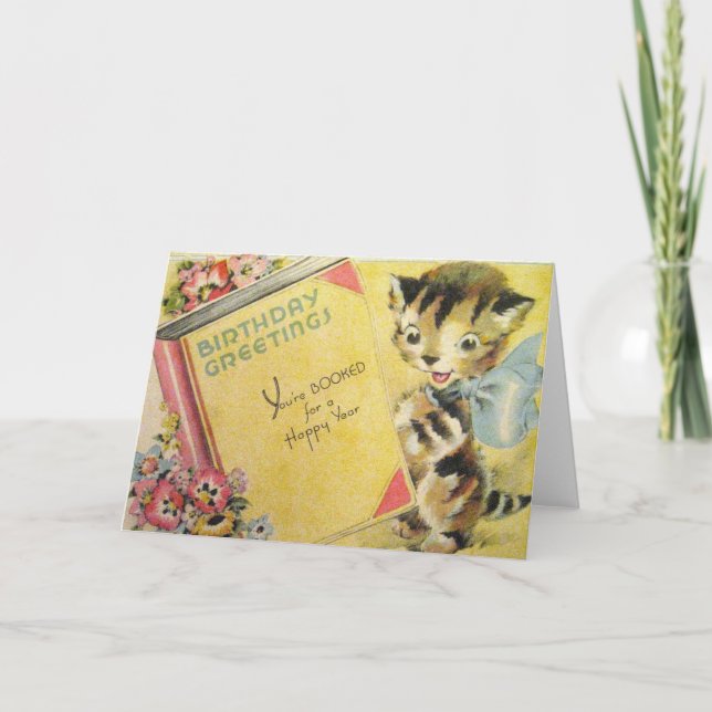 Tarjeta de felicitación del cumpleaños del gato (Anverso)