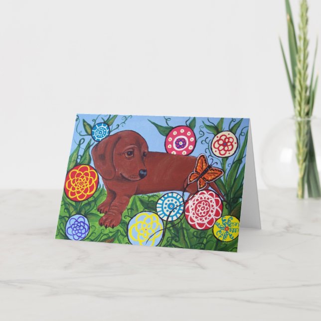 Tarjeta de felicitación del Dachshund y de la (Anverso)