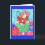 Tarjeta de felicitación del día de fiesta del<br><div class="desc">¡" Le Chaim! - Celebración de vida en un día de fiesta mezclado de la familia de Jánuca y navidad, un hombre joven y su estallido del perro fuera de un presente como sorpresa." El cantante, la actriz, el escritor, el productor y el artista autodidacta, Leslie Hyland Rodgers comparte su...</div>
