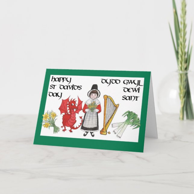 Tarjeta de felicitación del día de St David: (Anverso)