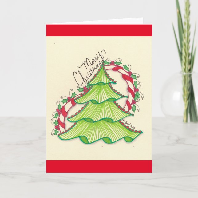 Tarjeta de felicitación del dibujo del árbol de (Anverso)