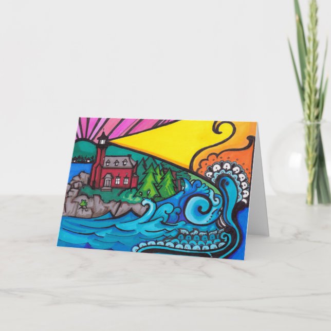 Tarjeta de felicitación del faro del puerto de (Anverso)