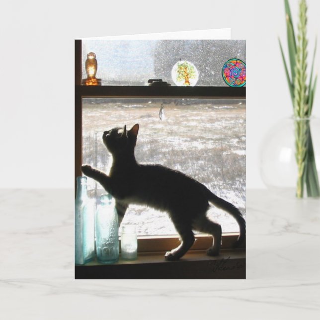 Tarjeta de felicitación del gatito del día Nevado (Anverso)