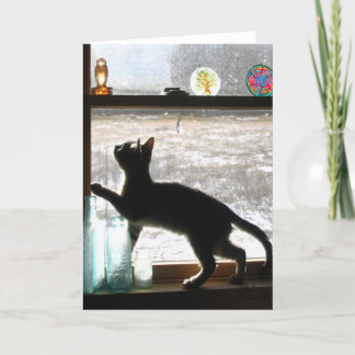 Tarjeta de felicitación del gatito del día Nevado