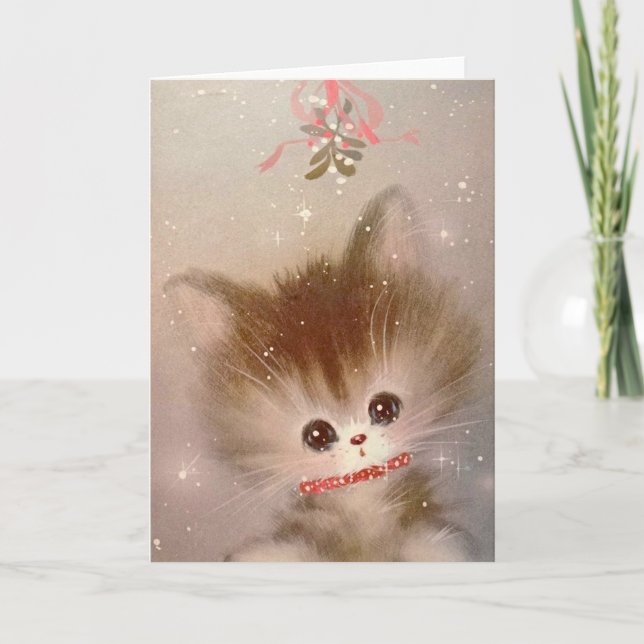 Tarjeta de felicitación del gatito del navidad (Anverso)