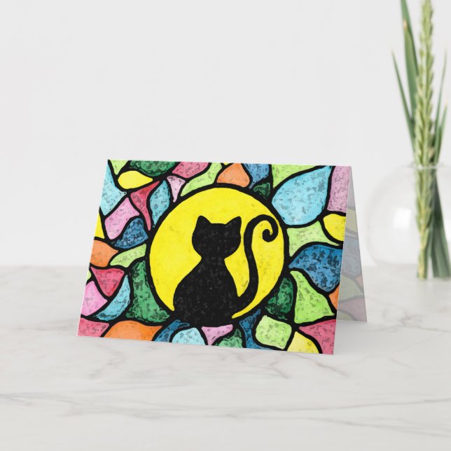 Tarjeta de felicitación del gatito del negro de la (Anverso)