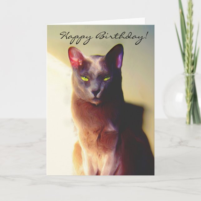 Tarjeta de felicitación del gato de cumpleaños fel (Anverso)