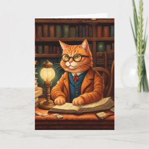 tarjeta de felicitación del gato de la biblioteca