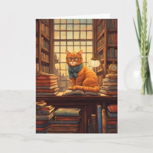 tarjeta de felicitación del gato de la biblioteca 