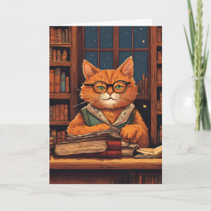 tarjeta de felicitación del gato de la biblioteca