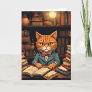 tarjeta de felicitación del gato de la biblioteca