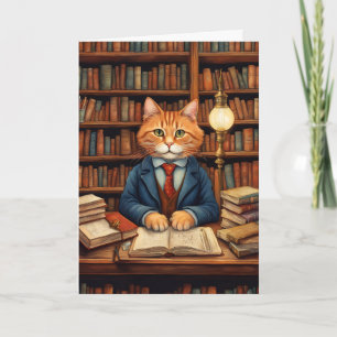 tarjeta de felicitación del gato de la biblioteca