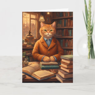 tarjeta de felicitación del gato de la biblioteca