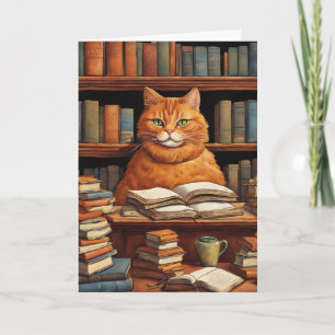 tarjeta de felicitación del gato de la biblioteca