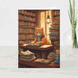 tarjeta de felicitación del gato de la biblioteca