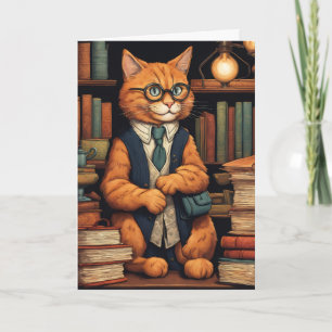 tarjeta de felicitación del gato de la biblioteca