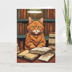tarjeta de felicitación del gato de la biblioteca