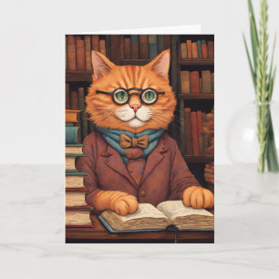 tarjeta de felicitación del gato de la biblioteca