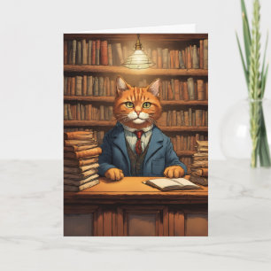 tarjeta de felicitación del gato de la biblioteca 