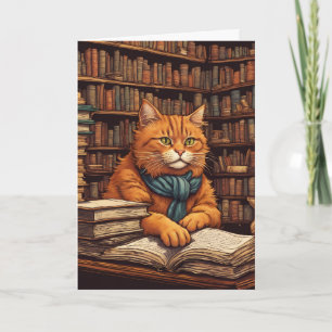 tarjeta de felicitación del gato de la biblioteca