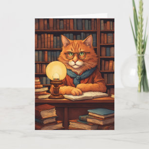 tarjeta de felicitación del gato de la biblioteca