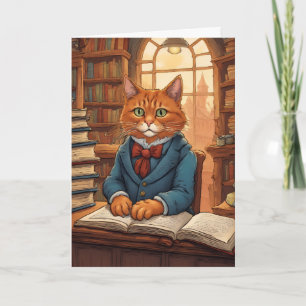 tarjeta de felicitación del gato de la biblioteca