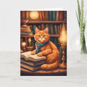tarjeta de felicitación del gato de la biblioteca