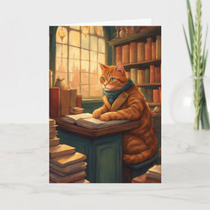 tarjeta de felicitación del gato de la biblioteca 