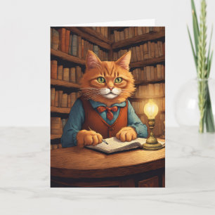 tarjeta de felicitación del gato de la biblioteca