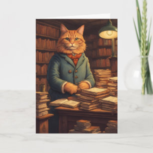 tarjeta de felicitación del gato de la biblioteca