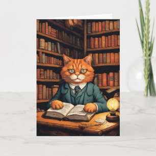 tarjeta de felicitación del gato de la biblioteca