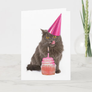 Tarjeta de felicitación del gato de la fiesta de