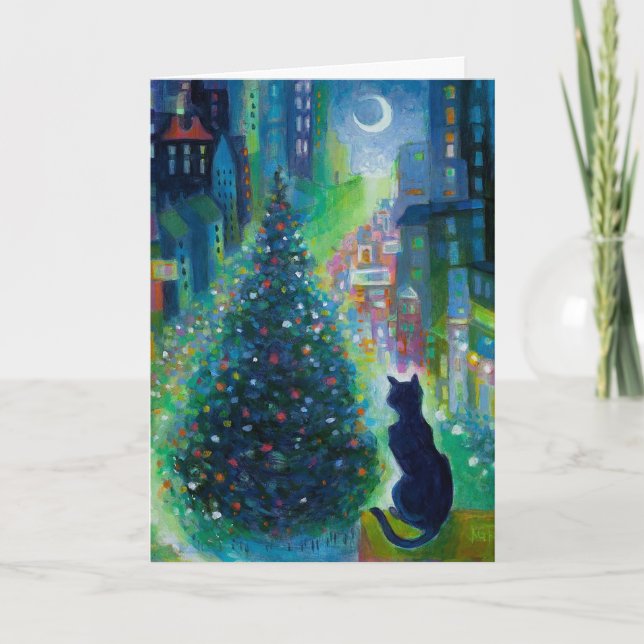 Tarjeta de felicitación del gato del navidad (Anverso)