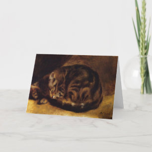 Tarjeta de felicitación del gato el dormir de