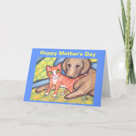 Tarjeta de felicitación del gato y del perro del