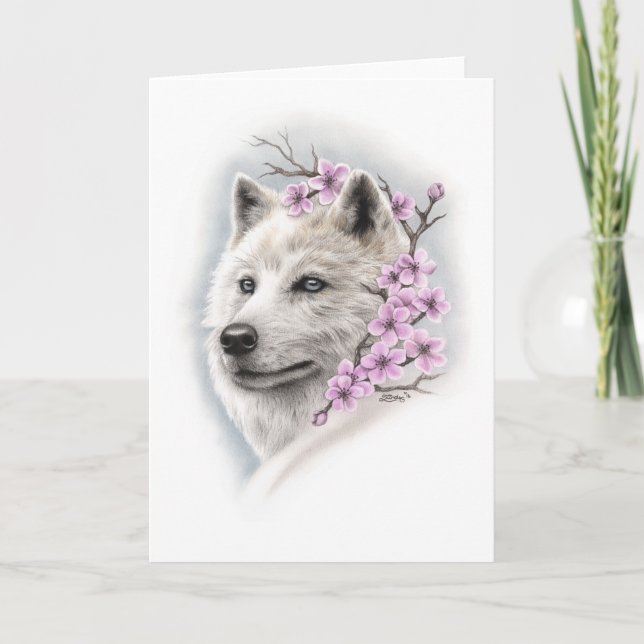 Tarjeta de felicitación del lobo de la flor de (Anverso)