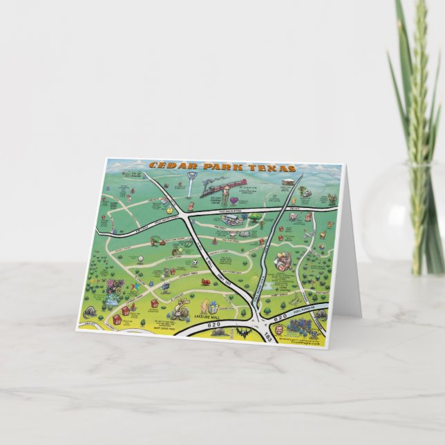 Tarjeta de felicitación del Mapa de Cedar Park (Anverso)