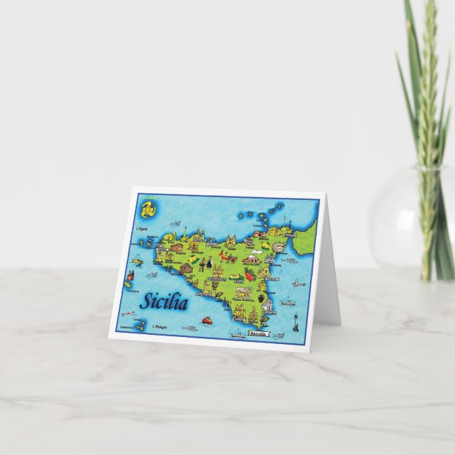 Tarjeta de felicitación del mapa de Sicilia (Anverso)