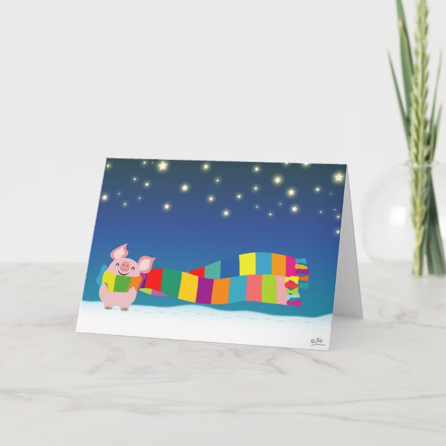 Tarjeta de felicitación del navidad del cerdito (Anverso)