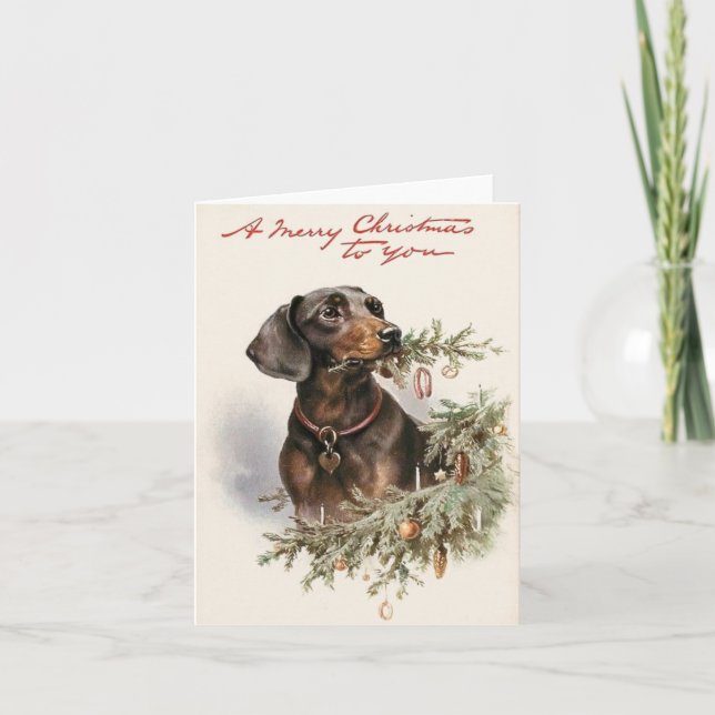 Tarjeta de felicitación del navidad del Dachshund (Anverso)