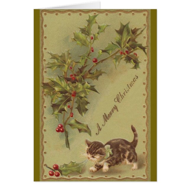 Tarjeta de felicitación del navidad del gatito y (Frente)