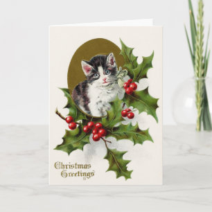 Tarjeta de felicitación del navidad del gatito y