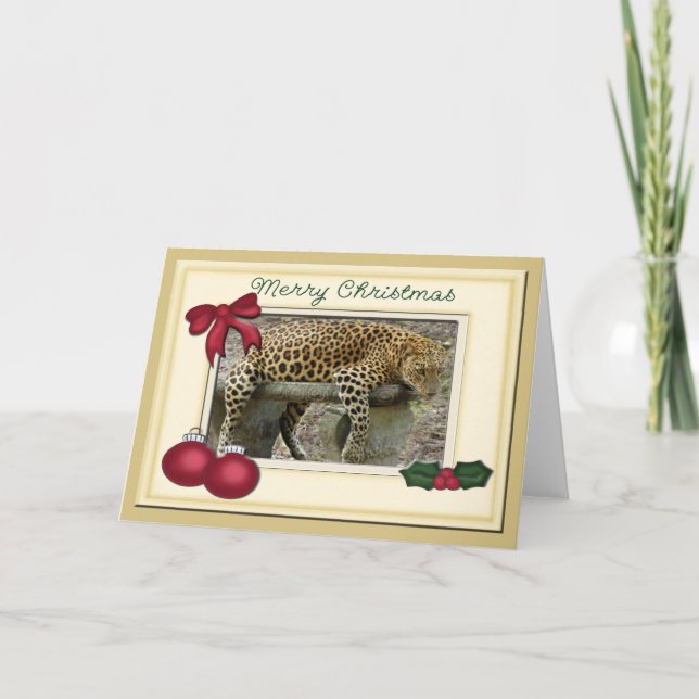 Tarjeta de felicitación del navidad del leopardo (Anverso)