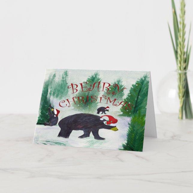 Tarjeta de felicitación del navidad del oso negro (Anverso)