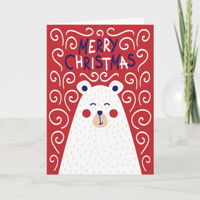 Tarjeta de felicitación del oso polar de navidad (Anverso)