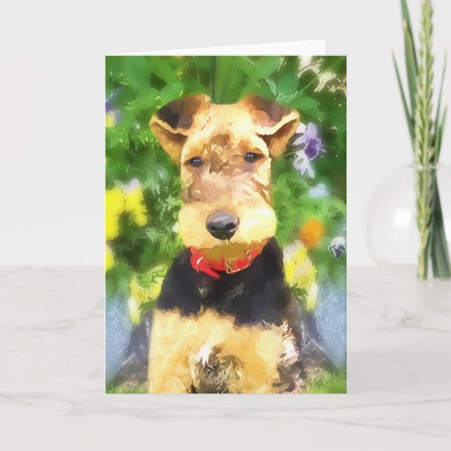 Tarjeta de felicitación del perrito de Airedale (Anverso)