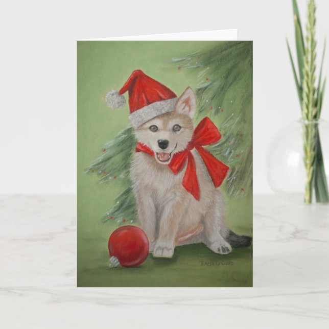 Tarjeta de felicitación del perrito de lobo de (Anverso)