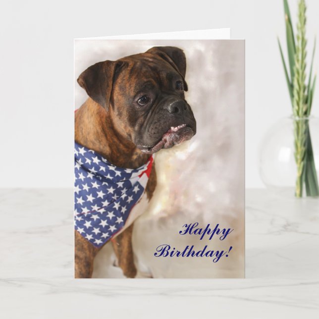 Tarjeta de felicitación del perro Boxer de cumplea (Anverso)