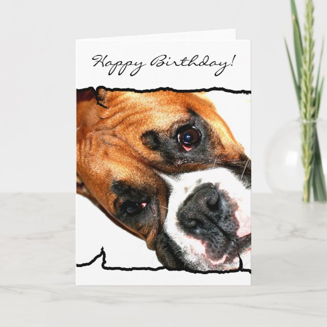 Tarjeta de felicitación del perro Boxer de cumplea (Anverso)